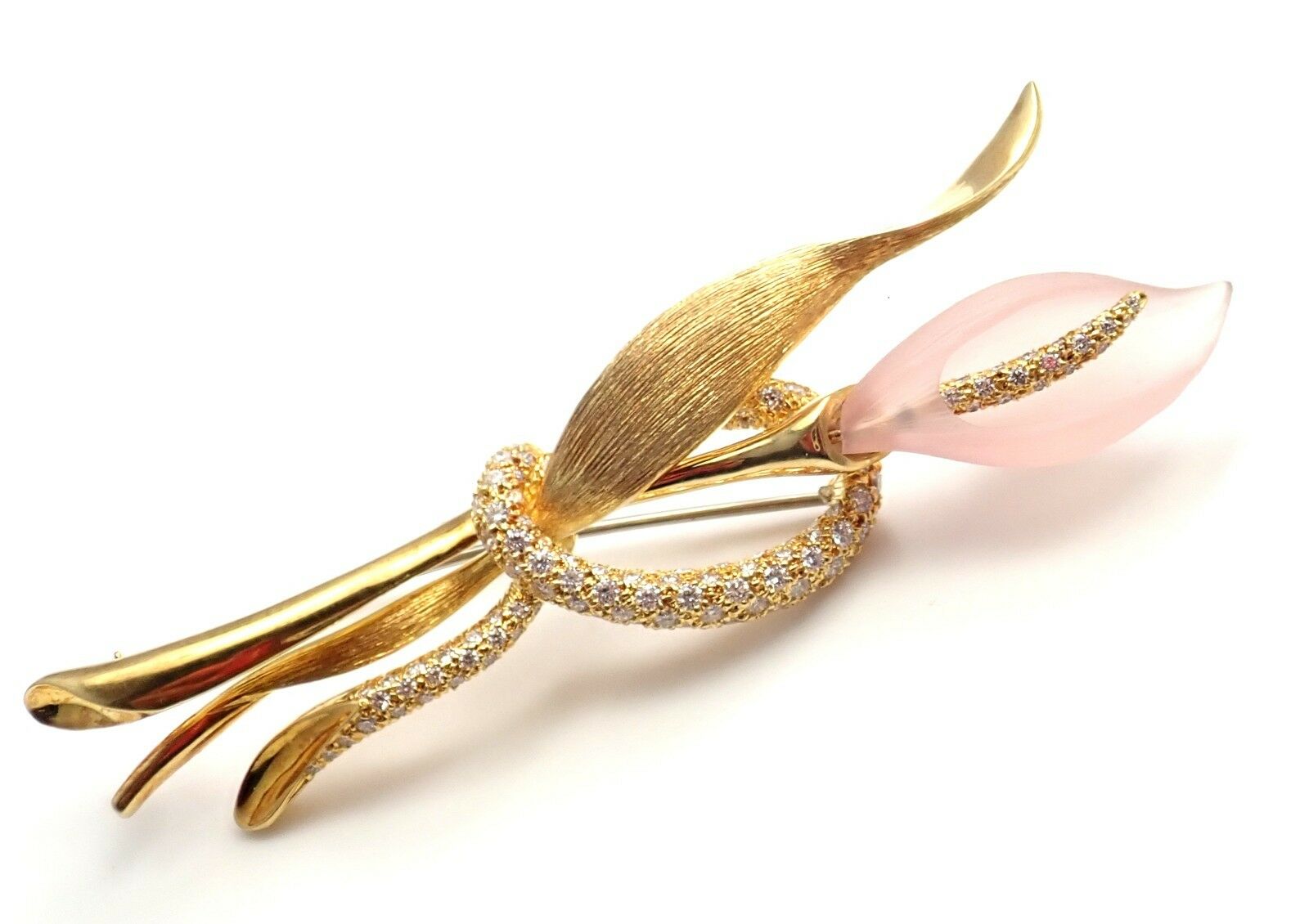 Henry Dunay 18k Yellow Gold Diamond Quartz Calla Lily Flower Brooch