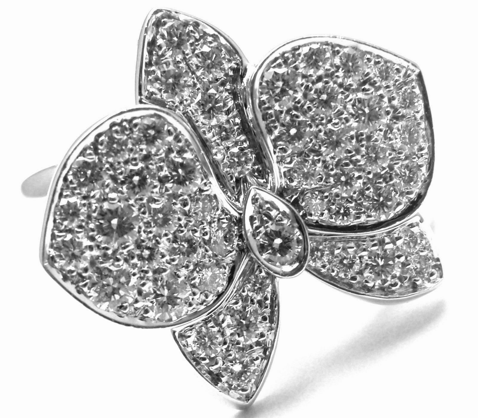 Cartier Caresse D'orchidées Orchid Flower 18k White Gold Diamond Ring