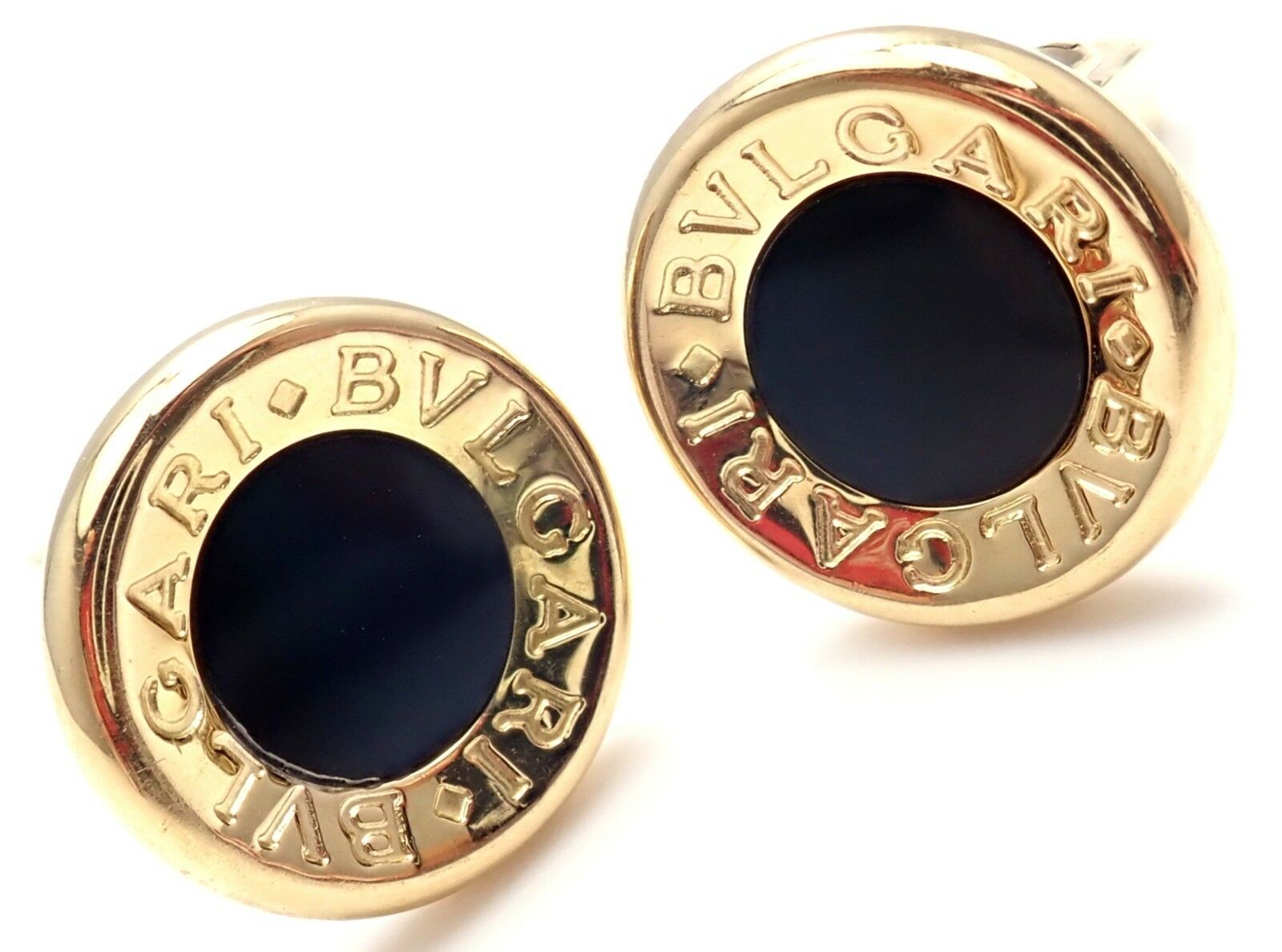 Authentic! Bulgari Bvlgari 18k Yellow Gold Black Onyx Cufflinks