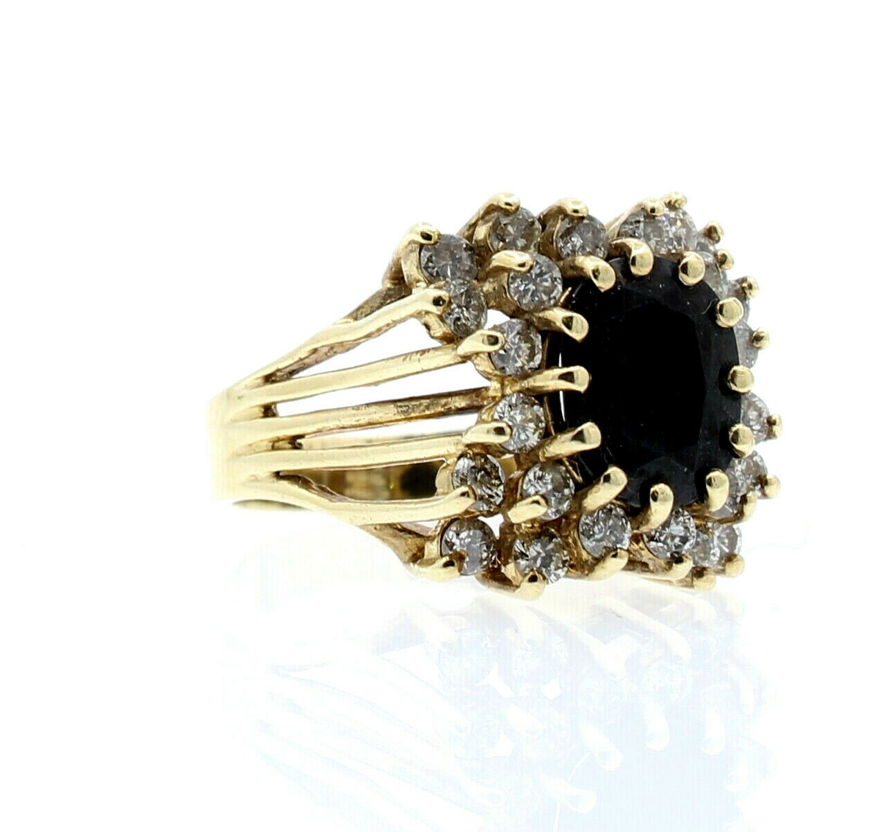 14K YELLOW GOLD OVAL SAPPHIRE DIAMONDS LADIES RING SIZE 8
