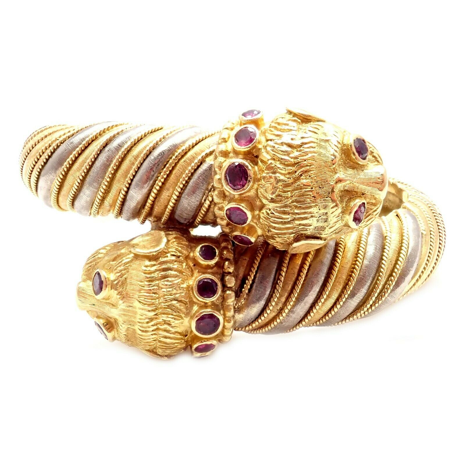 Ilias Lalaounis 18k Yellow White Gold Ruby Chimera Bangle Bracelet