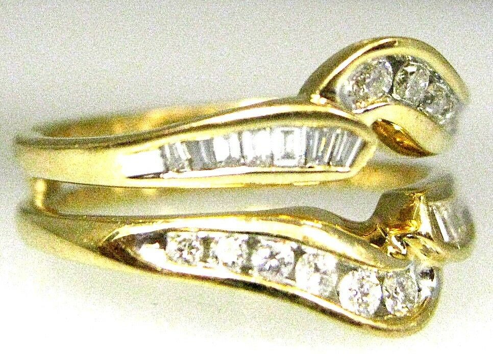 14K YELLOW GOLD BAGUETTE ROUND DIAMONDS LADIES RING SIZE 7