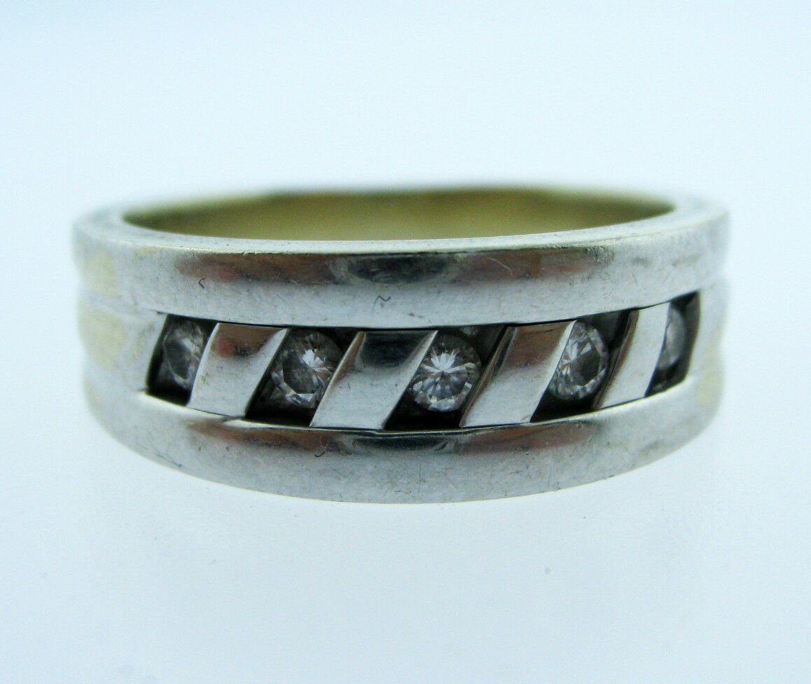 14K WHITE GOLD DIAMOND BAND MENS RING SIZE 9 3/4