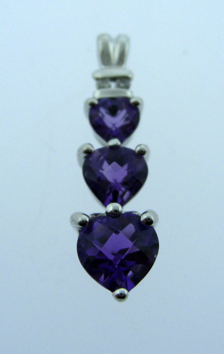 10K WHITE GOLD AMETHYST DIAMOND PENDANT NECKLACE CHARM