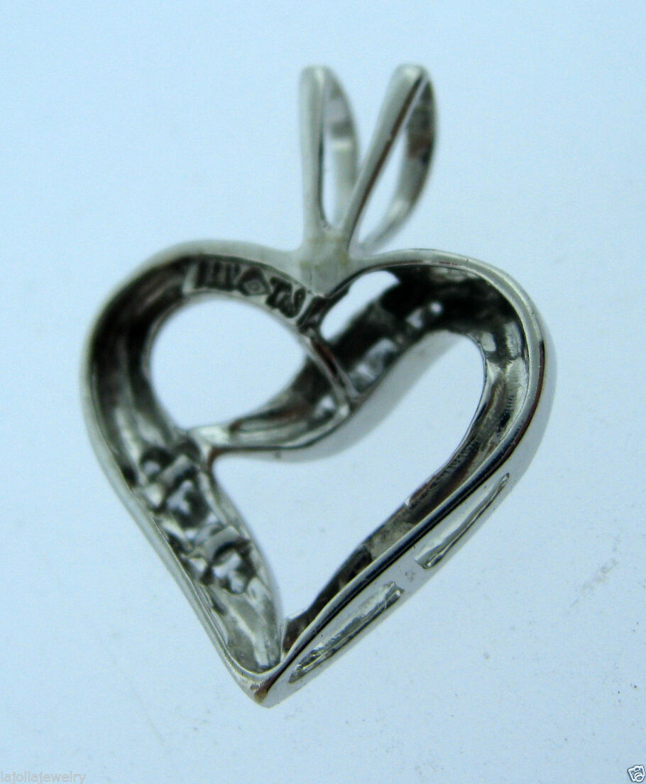 14K WHITE GOLD HEART DIAMOND PENDANT CHARM NECKLACE LOVE
