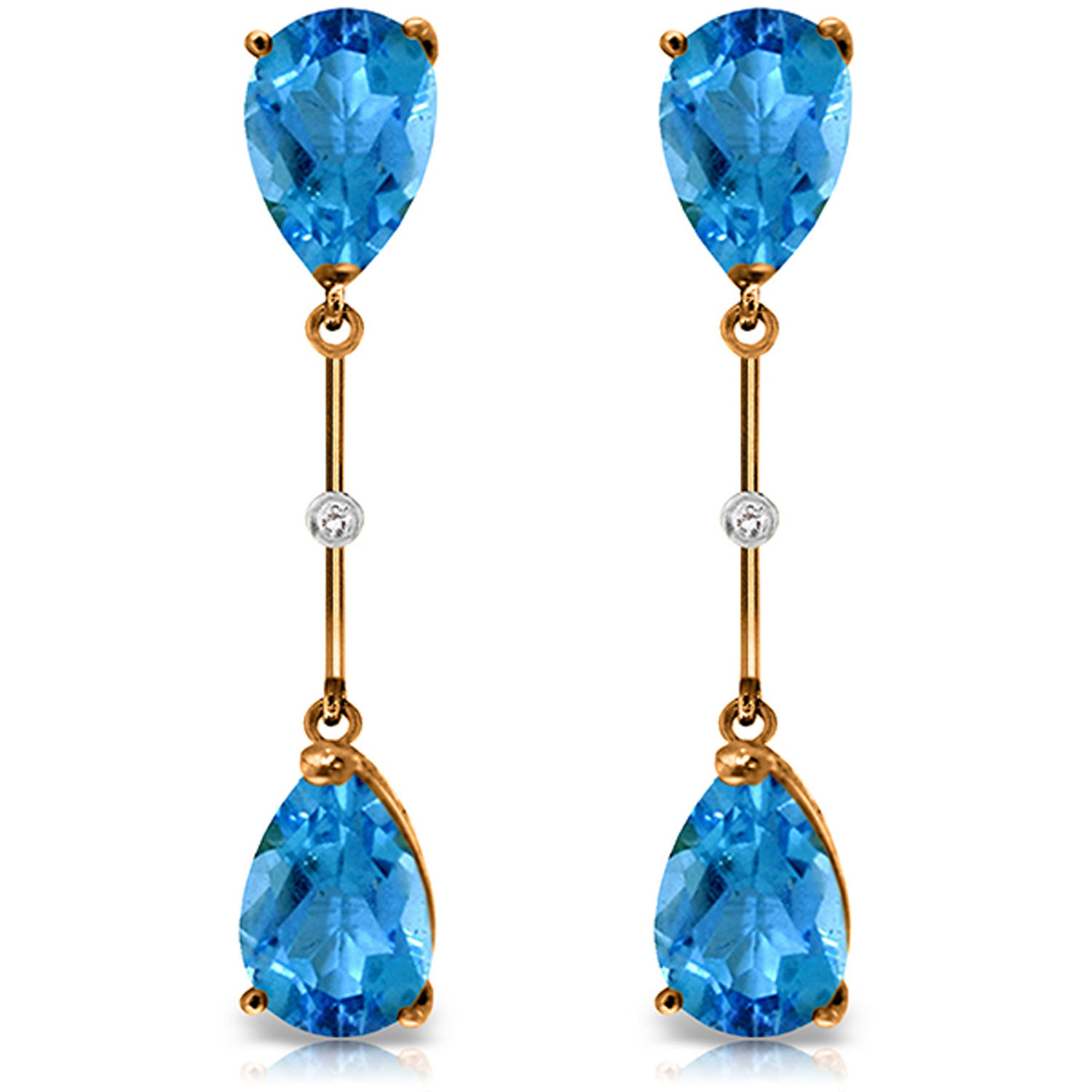 14K Solid Rose Gold Diamonds Blue Topaz Dangling Earrings