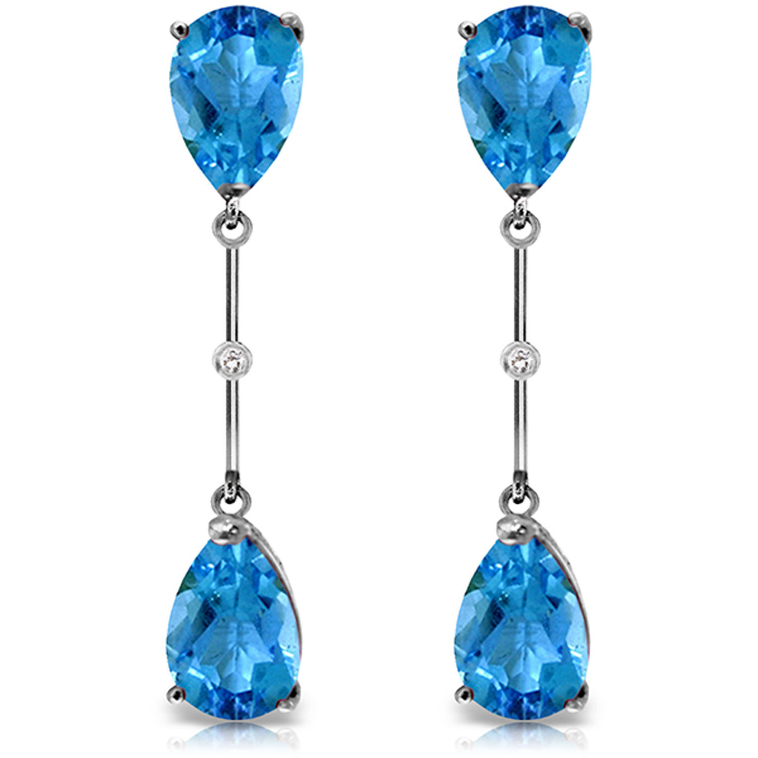 7.01 CTW 14K Solid White Gold Diamond Blue Topaz Dangling Earrings