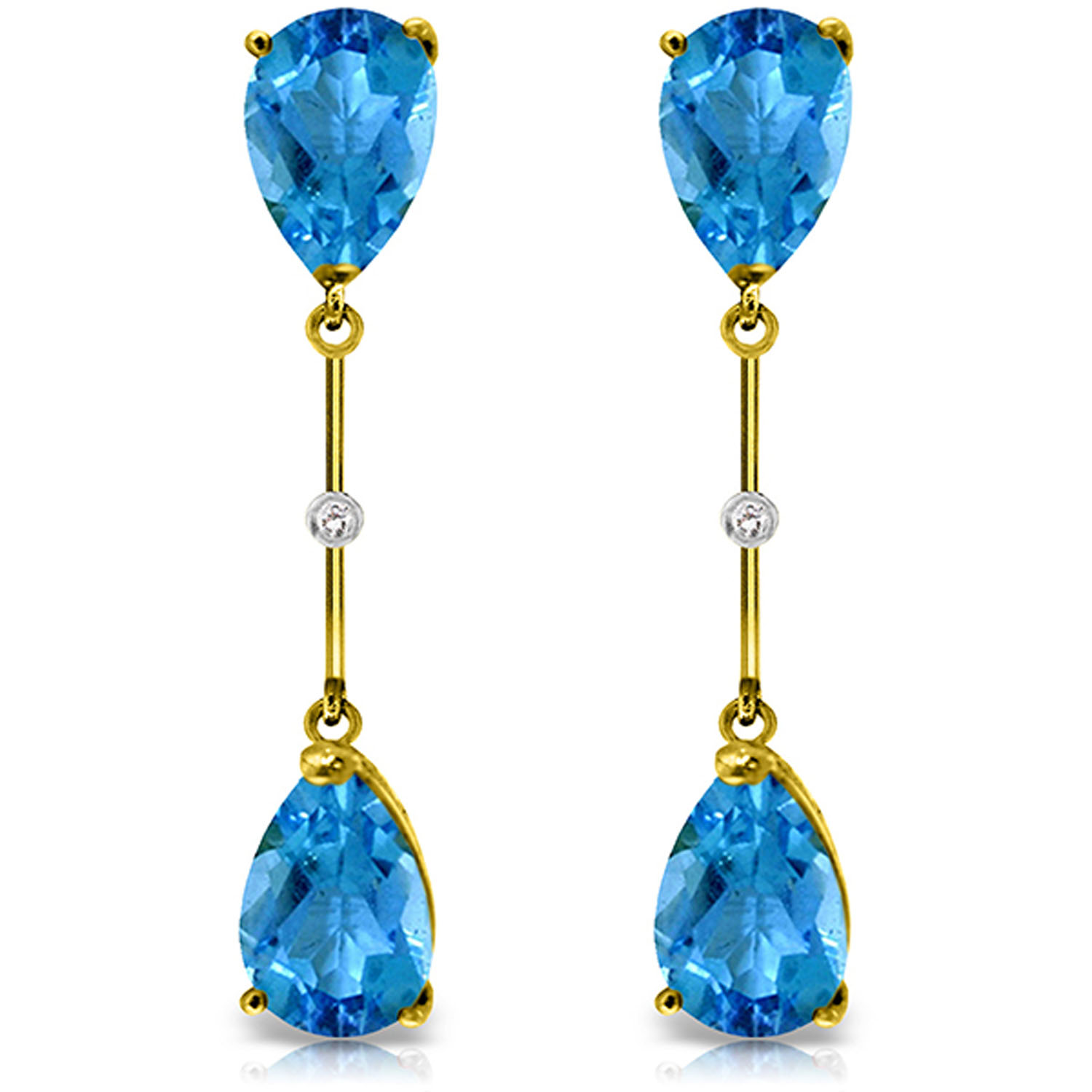 7.01 CTW 14K Solid Gold Diamond Blue Topaz Dangling Earrings