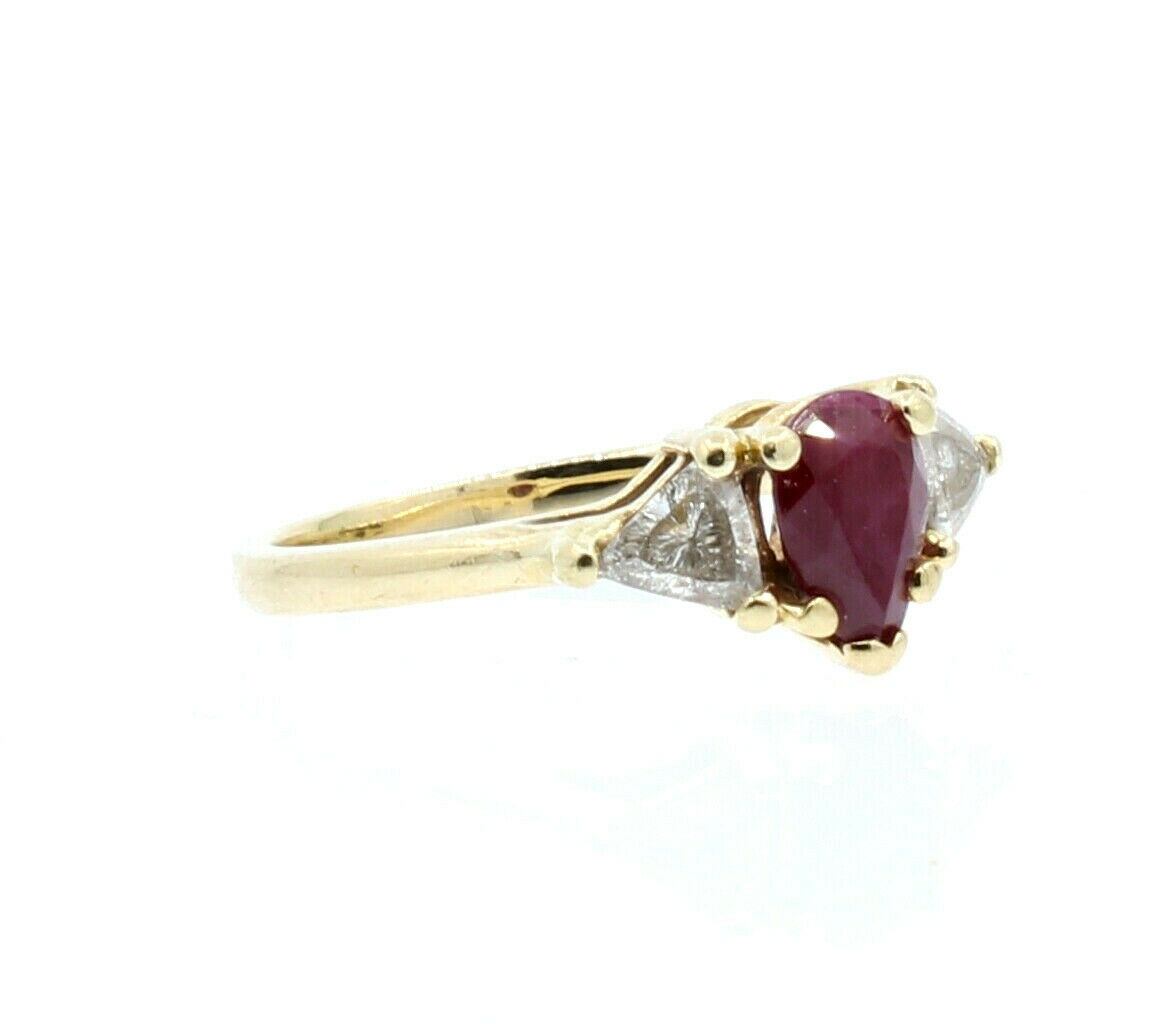Fine Estate 14k Yellow gold Diamonds & Pear Ruby Ladies Ring 3.5 Grams Size 4.75