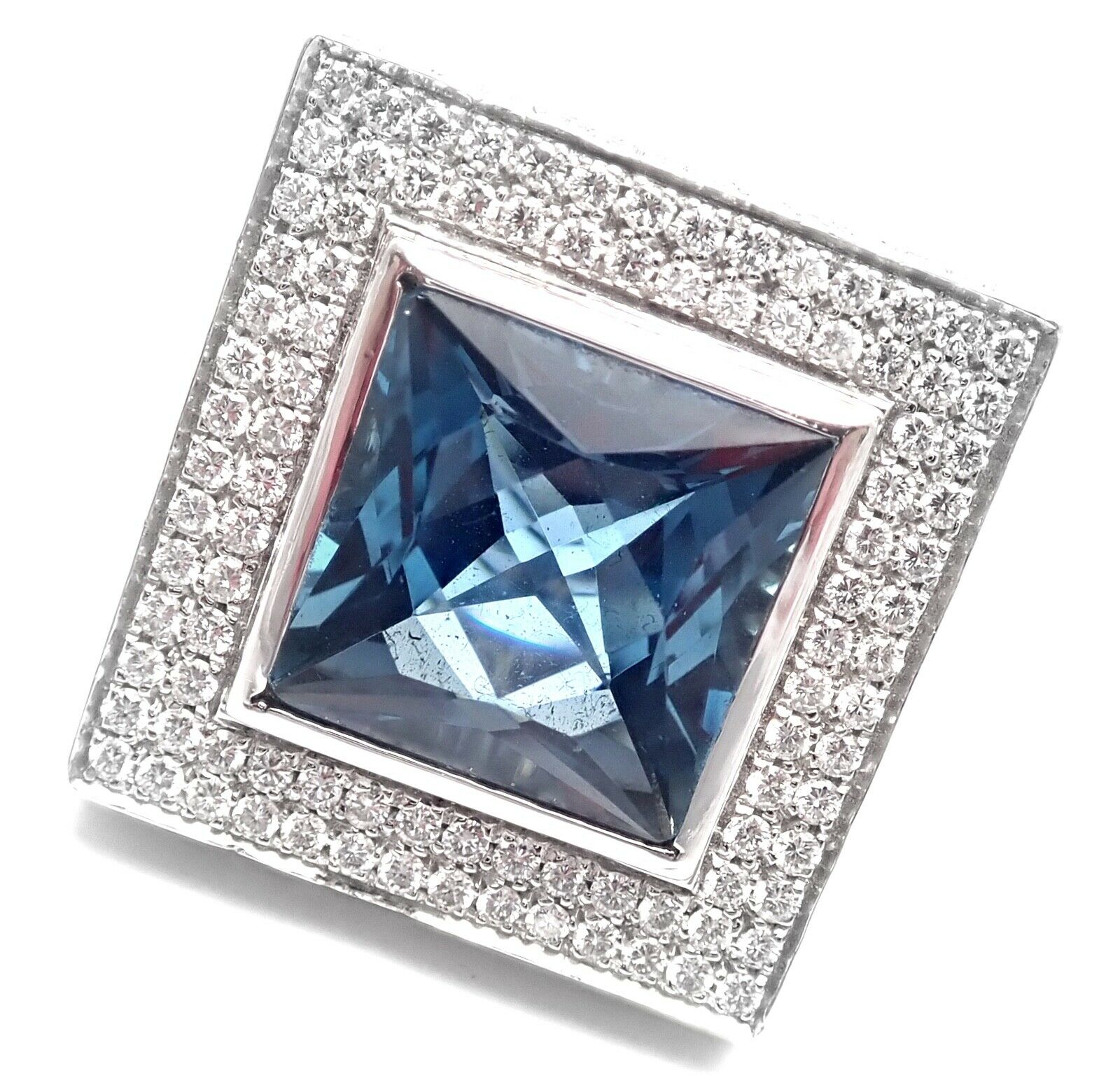 Pasquale Bruni 18k White Gold Diamond London Blue Topaz Large Ring