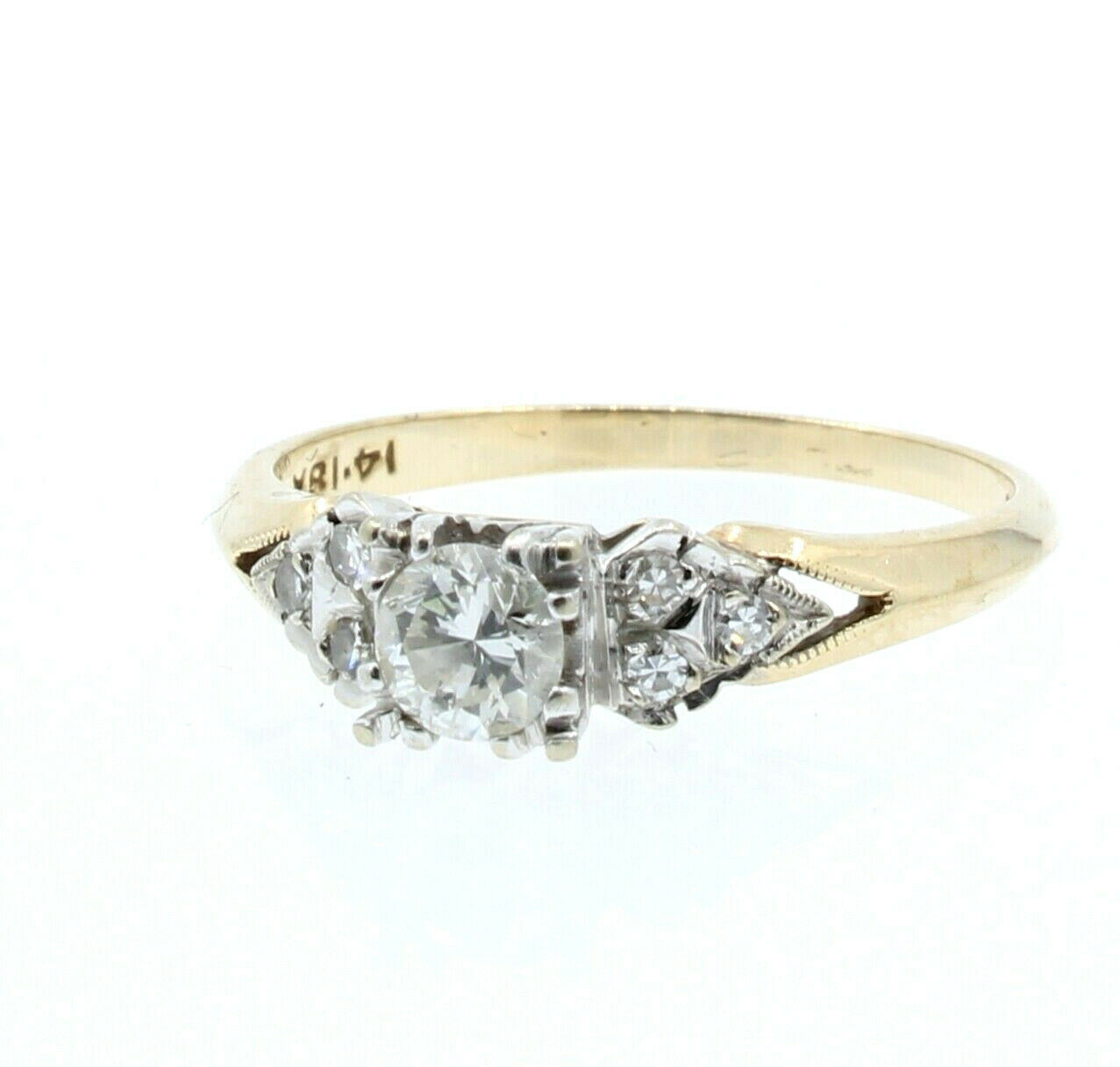 Estate 14/18k Yellow White gold .40ct Round Diamonds Ladies Ring Size 6