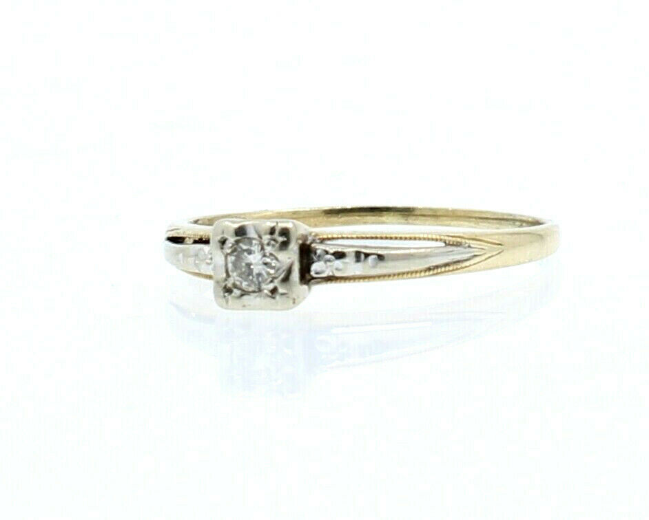 Vintage 14k Yellow White Gold .10ct Diamond Solitaire Ladies Ring Size 9