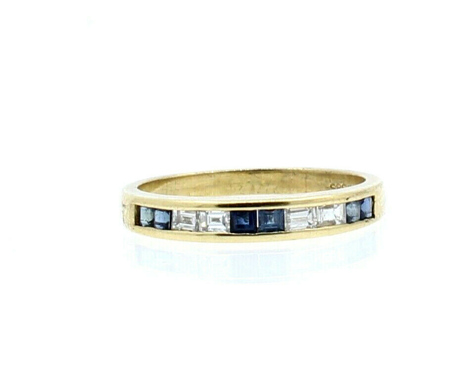 14k Yellow Gold Diamond Baguette Sapphire Ladies Ring Band Size 6.25