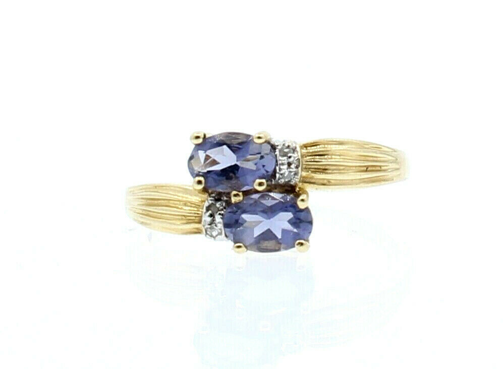 14k Yellow White Gold Diamond Oval Purple Stones Ladies Ring Size 7