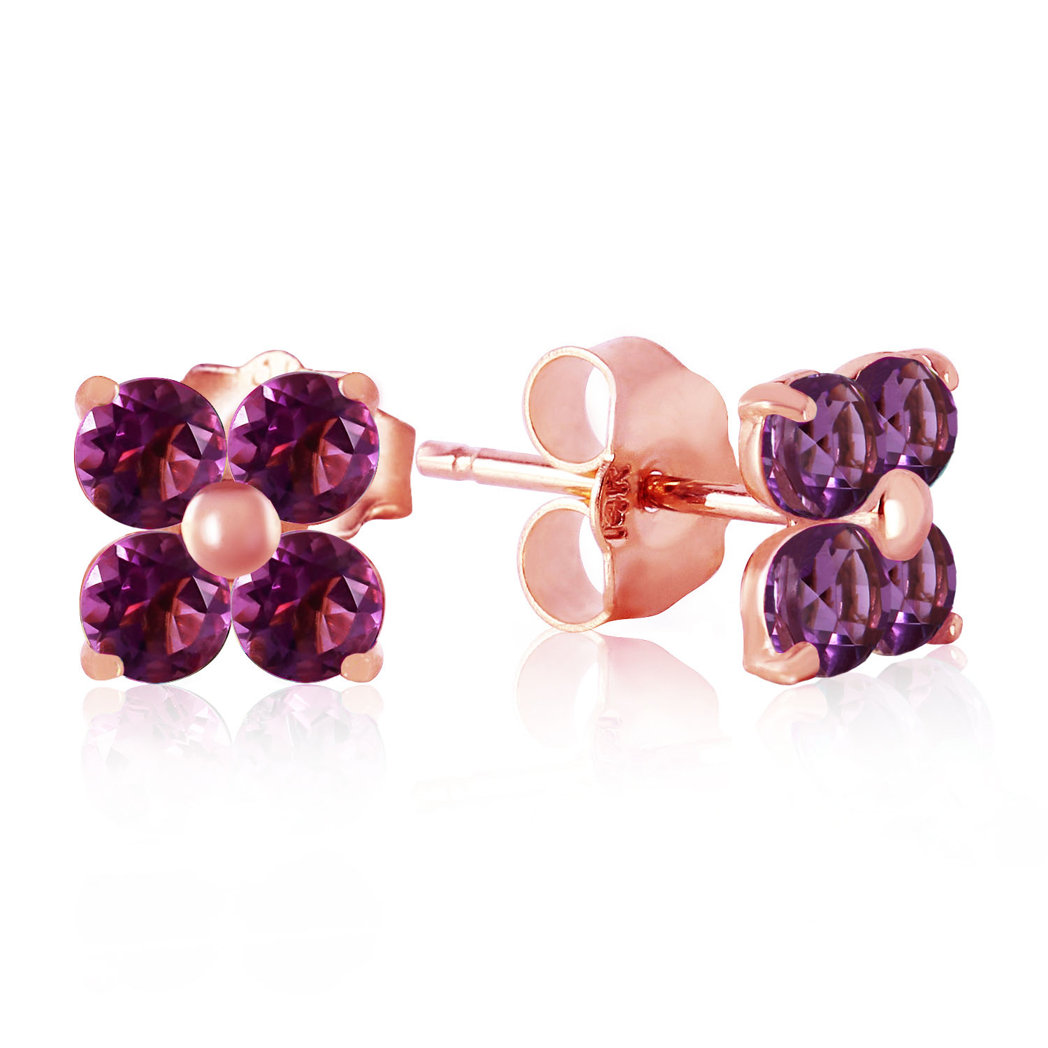 1.15 CTW 14K Solid Rose Gold Diana Amethyst Stud Earrings