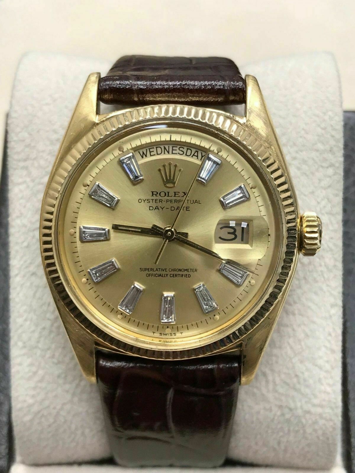 1947 Rare Vintage Rolex President Day Date 6611 Diamond Dial 18K Yellow Gold