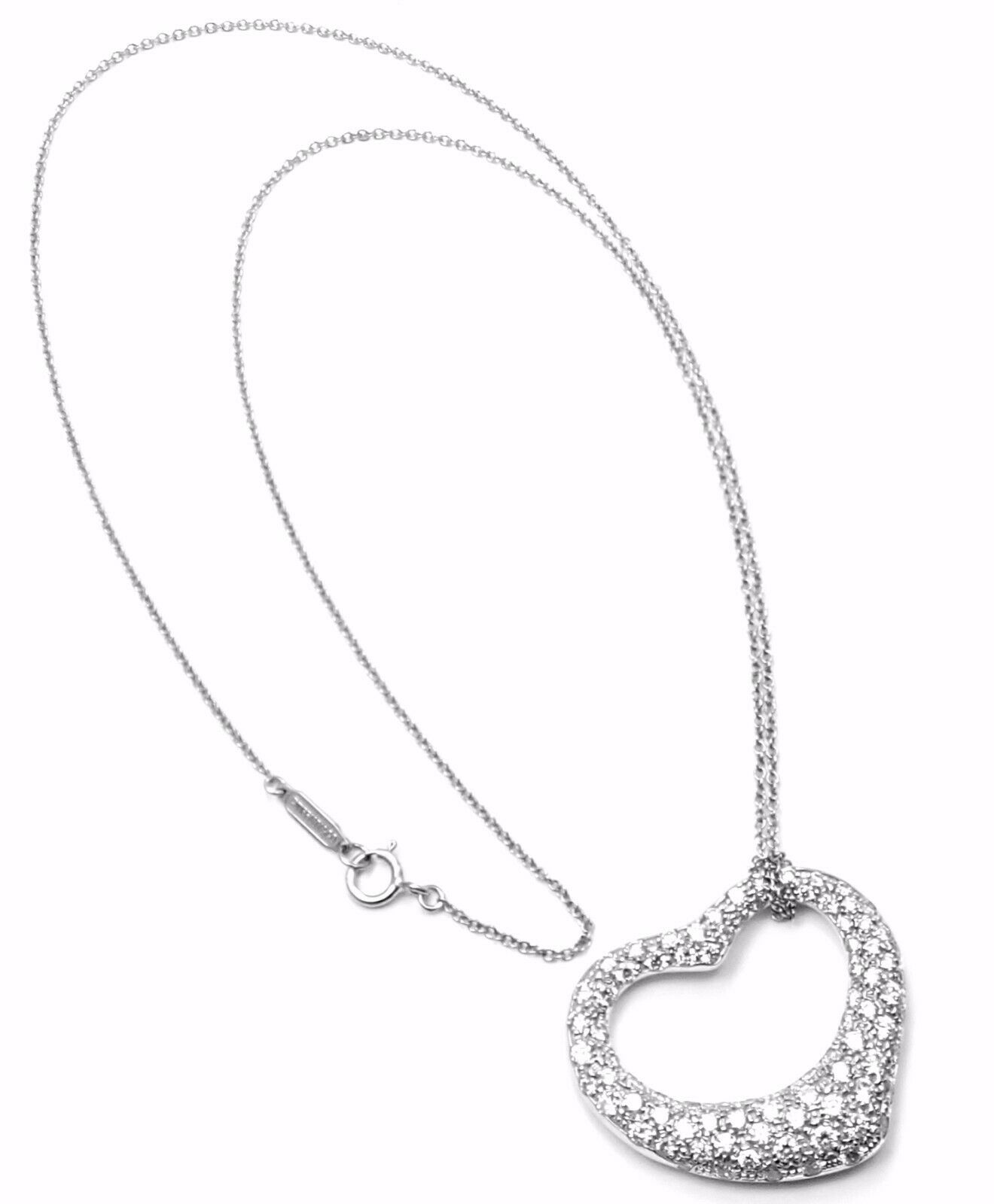 Tiffany  Co Peretti Platinum 3ct Diamond Large Open Heart Necklace