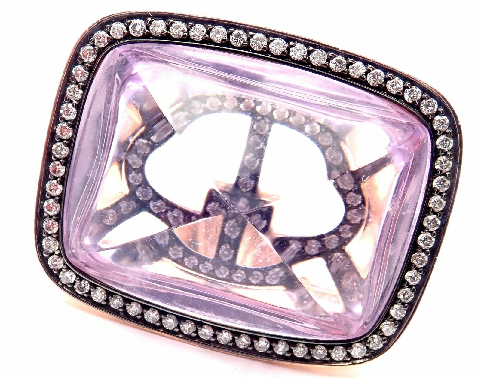 Hermes 18k Rose Gold Diamond Large Amethyst Ring