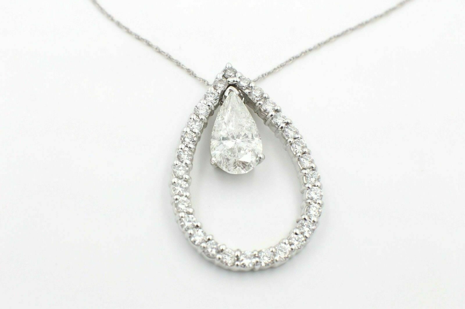 Pear Shape Diamond Pendant Necklace 14K White Gold 3.88 tcw
