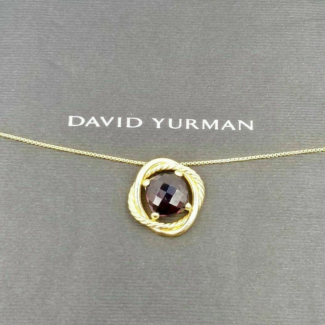David Yurman 18k Yellow Gold Garnet Infinity Cushion Pendant Necklace
