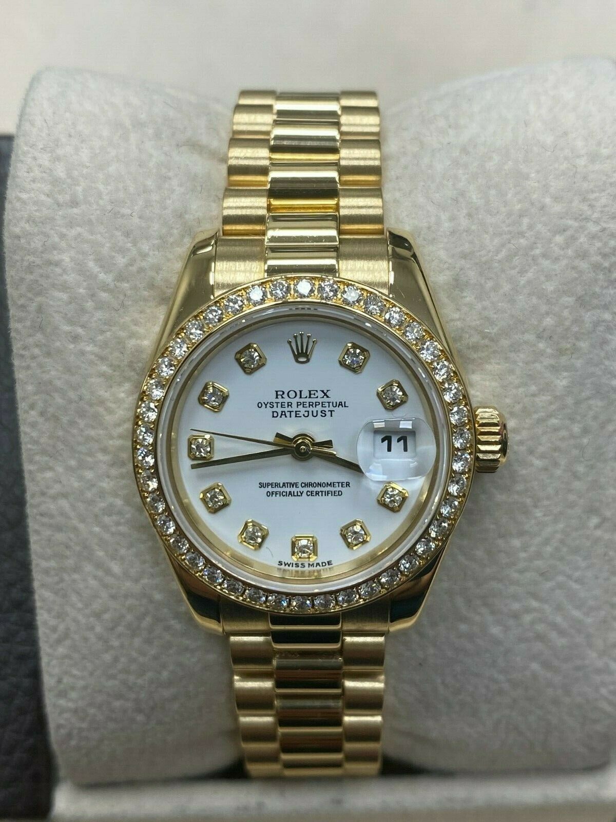 Rolex Ladies President Datejust 179138 Diamond Dial Bezel 18K Gold Box Paper 