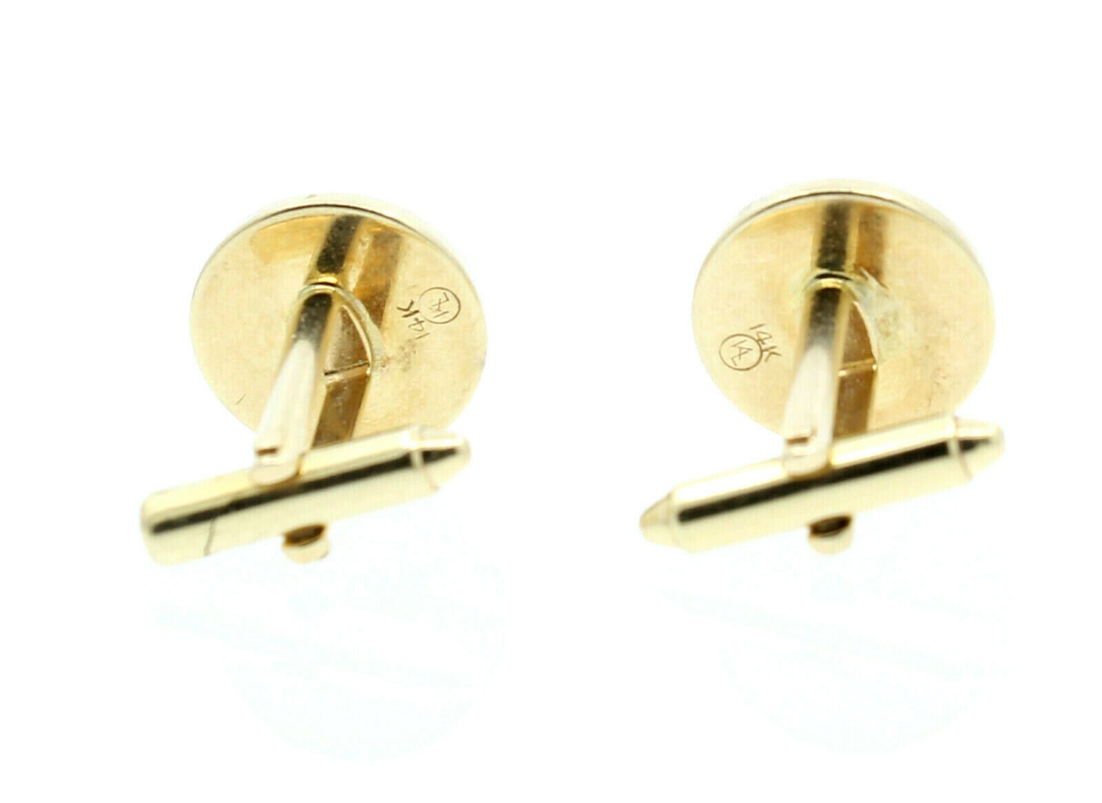 14K YELLOW GOLD ONYX ROUND FORMAL CUFF LINKS SET 3 STUDS