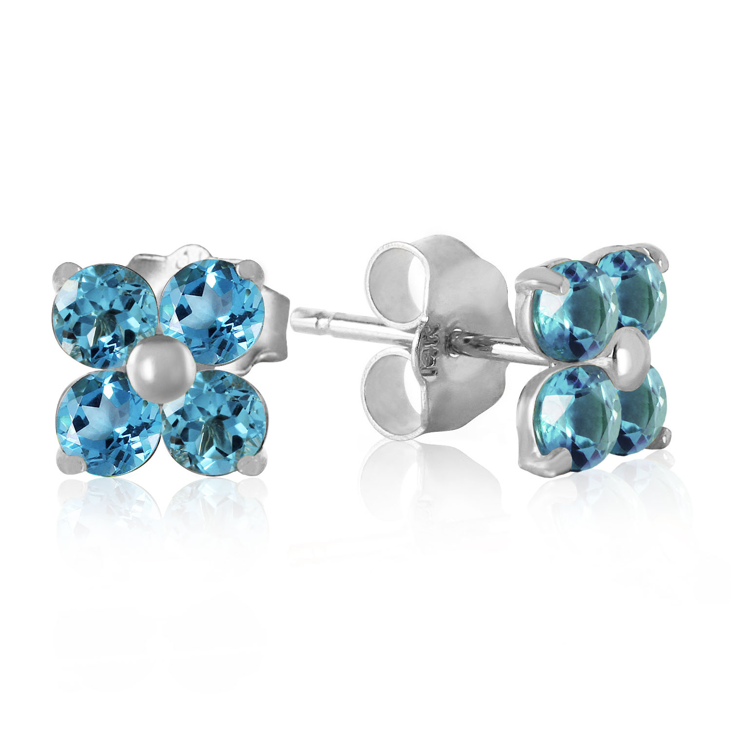 1.15 CTW 14K Solid White Gold Stud Earrings Blue Topaz