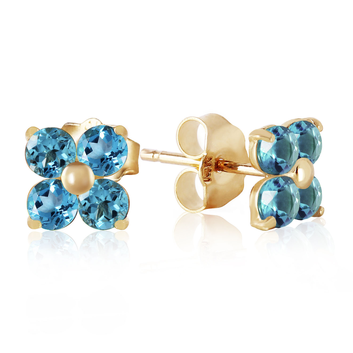 1.15 CTW 14K Solid Gold Stud Earrings Blue Topaz
