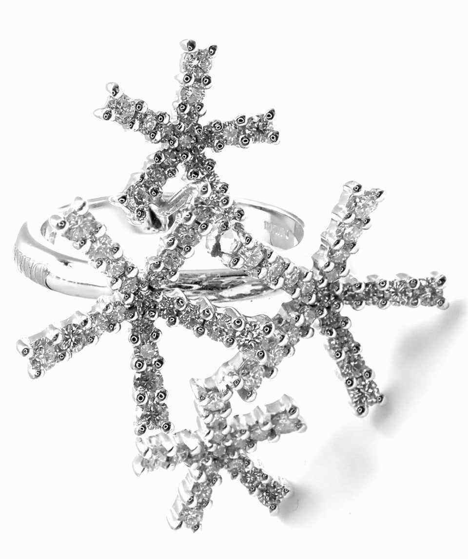 Authentic! Damiani Diamond Flower 18k White Gold Cocktail Ring