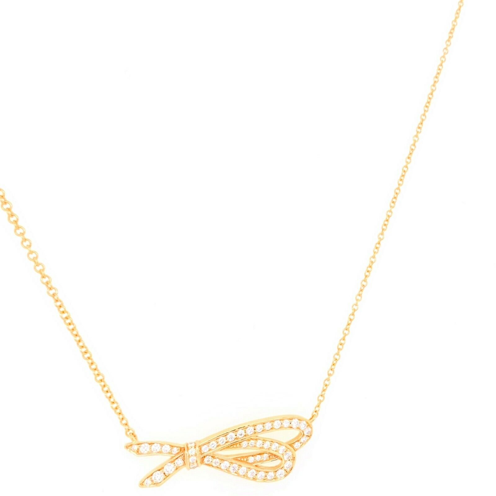 Tiffany  Co. Rose Gold Diamond Bow Pendant 18K