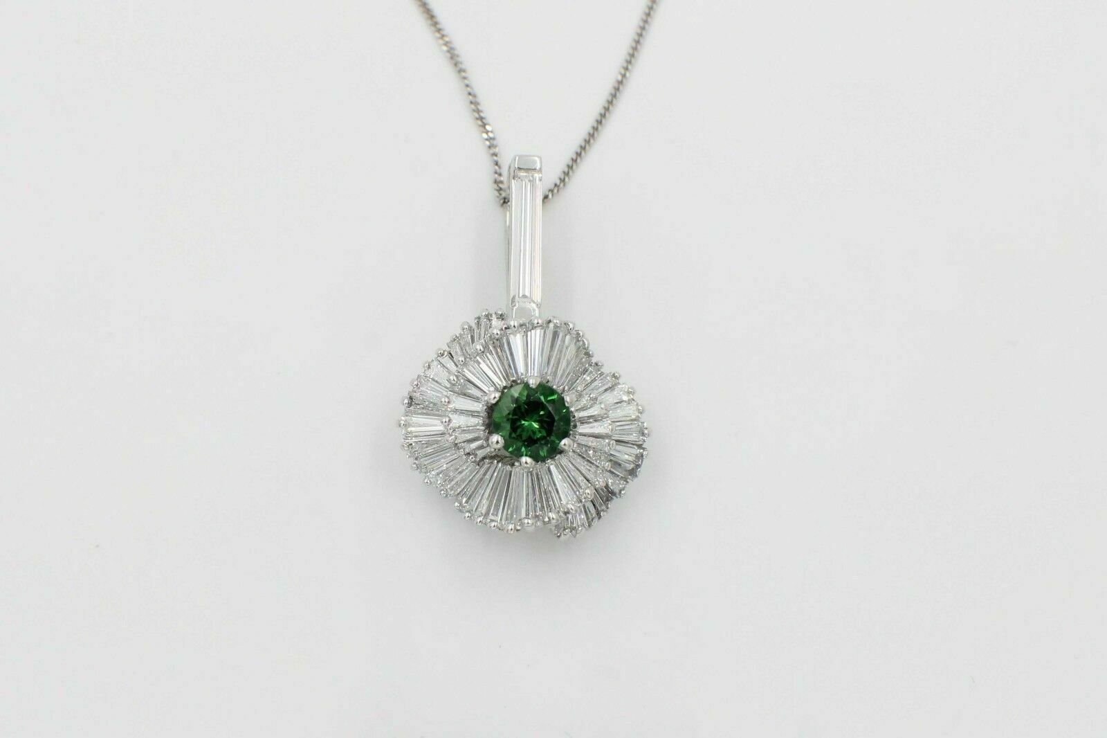 8.50 tcw Green Tourmaline  Baguette Diamond Ballerina Pendant in Platinum $20K