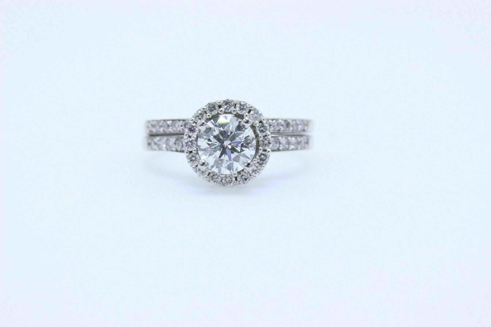Tolkowsky Ideal Cut Round Diamond Engagement Ring  Band 14k White Gold 1.54 tcw
