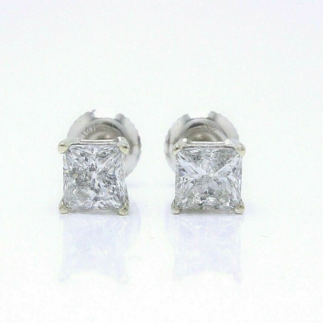 Princess Cut Diamond Stud Earrings 1.60 tcw Set in 14k White Gold $9,000 Retail