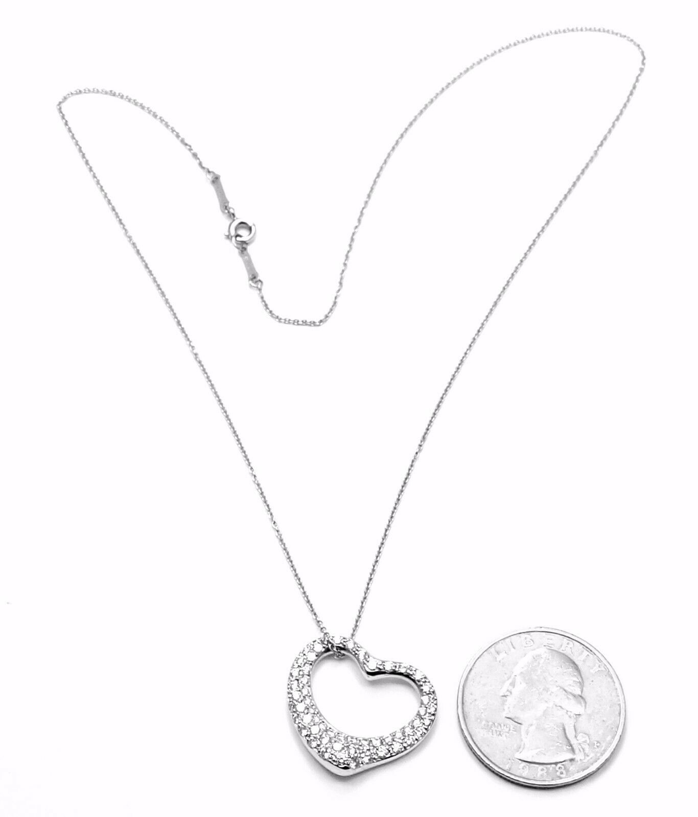 Authentic! Tiffany  Co Elsa Peretti Platinum Diamond Medium Open Heart Necklace