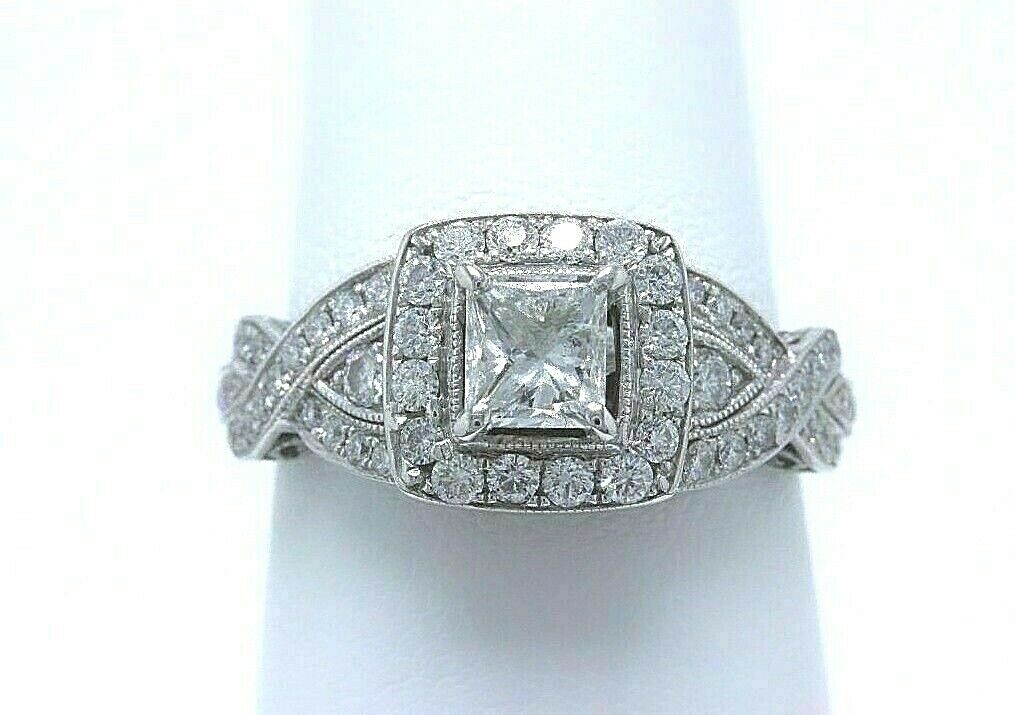 Neil Lane Diamond Engagement Ring Princess 1.38 tcw 14k White Gold $5,600 Retail