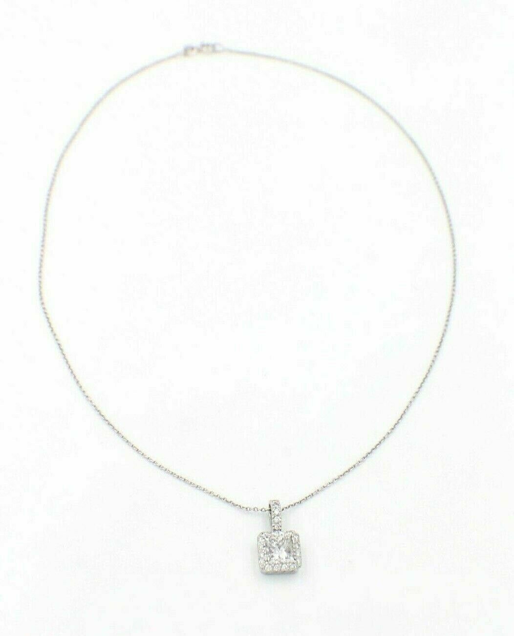 Princess Cut Diamond Pendant Necklace Halo Design in 14k White Gold 1.46 tcw
