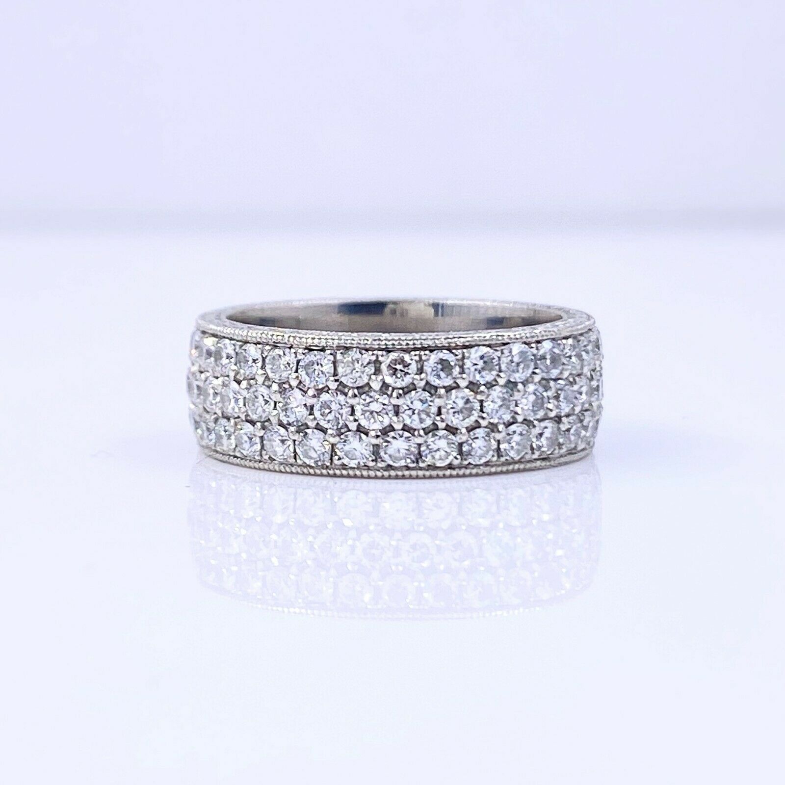 Three-Row Round Diamond Eternity Band Ring 2.04 tcw Platinum