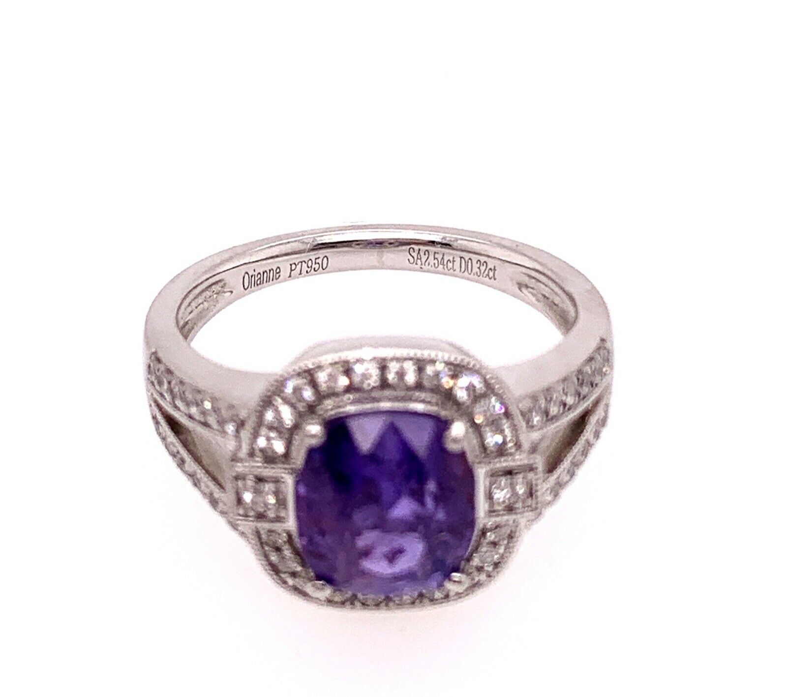 Rare Unheated Color Change Sapphire  Diamond 2.86 Carats Orianne Plat Ring GIA