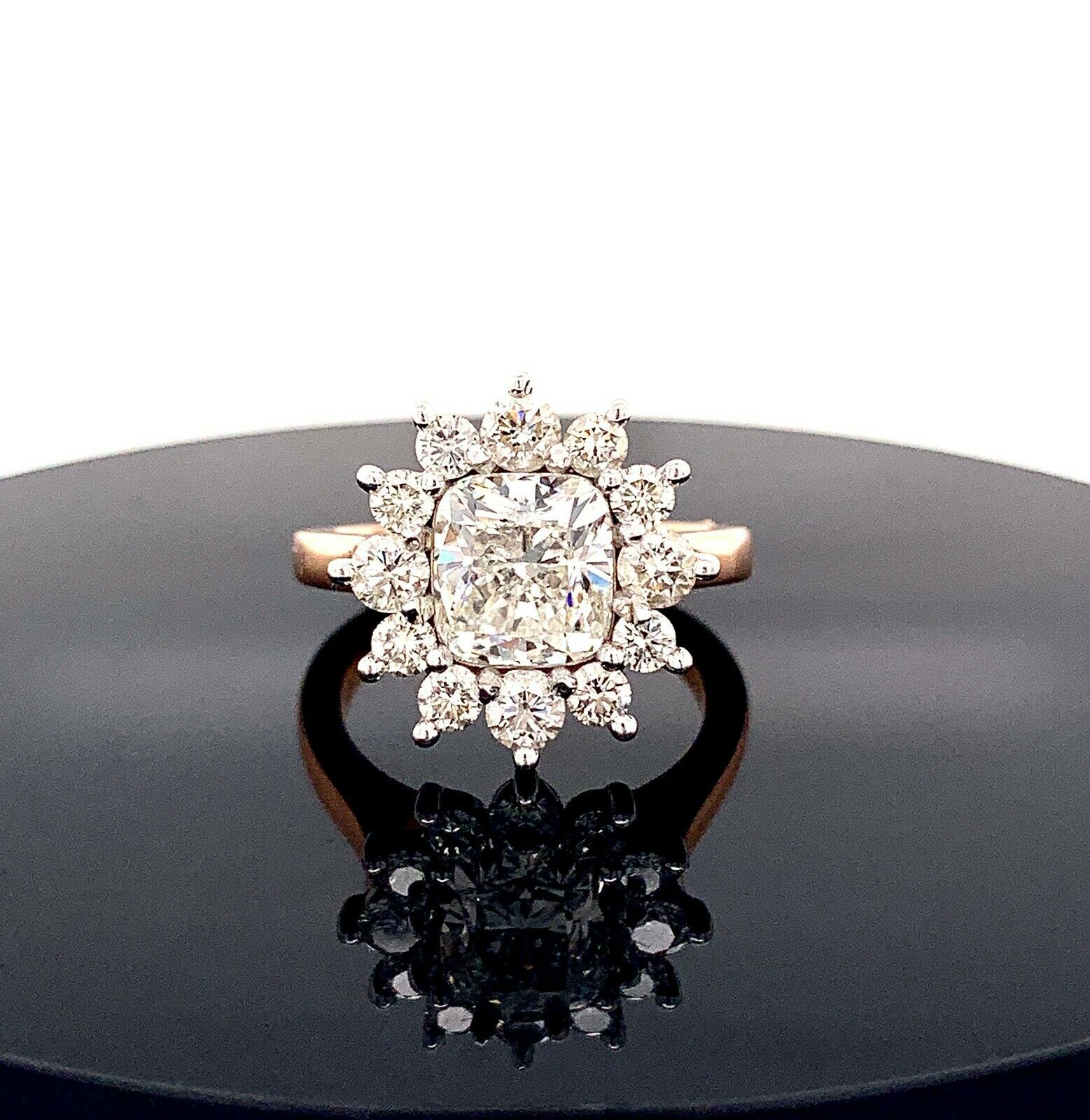 2.88 Carat Cushion Cut Halo Diamond Ring 14K Rose  White Gold