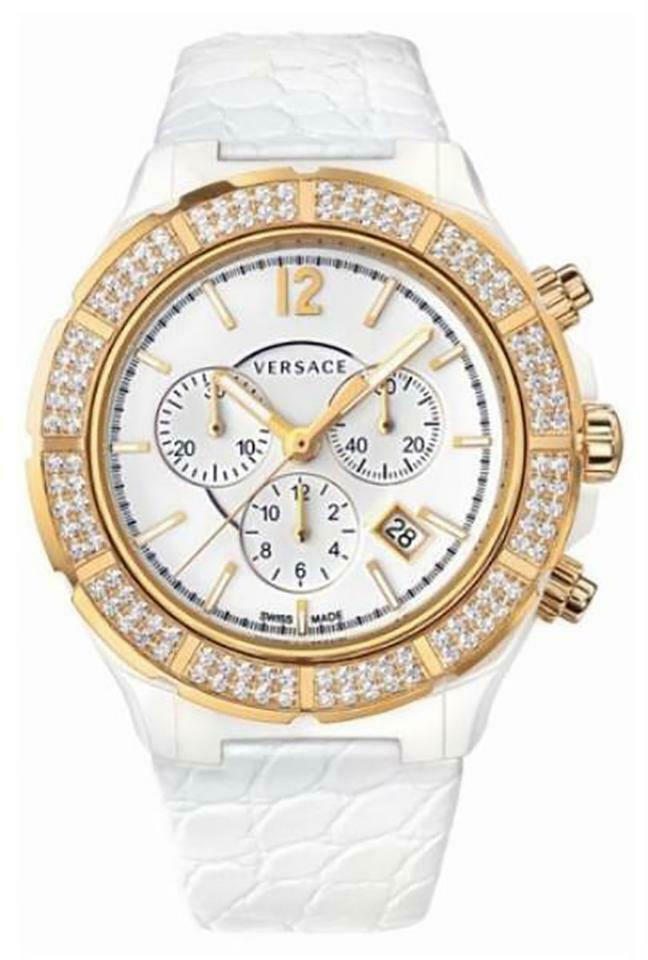 New Versace DV One 28CCP11D001 S001 Gold IP Ceramic 43MM Diamond Quartz Watch