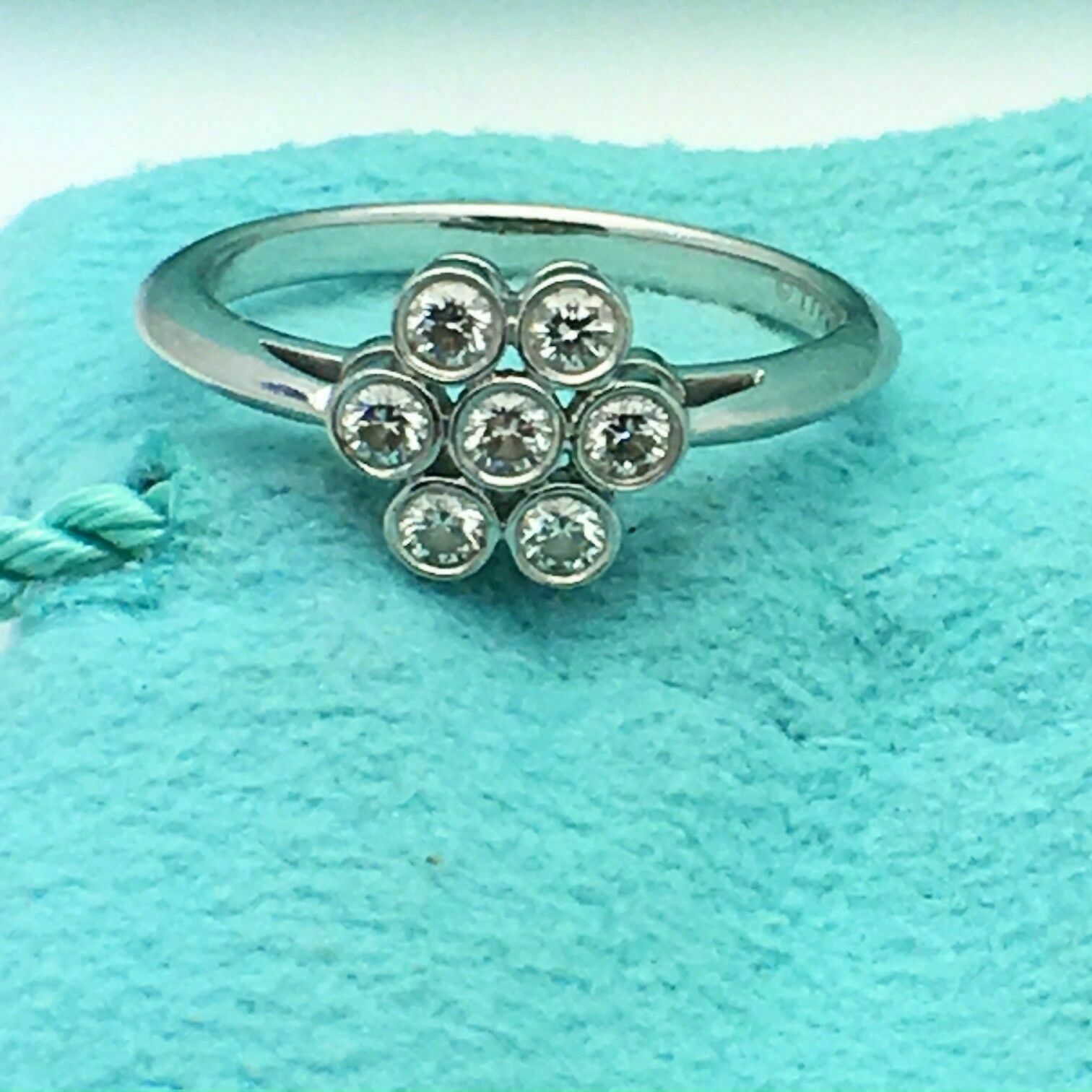 Tiffany  Co Diamond Flower Ring Bezel Set Rounds 0.30 tcw F VVS in Platinum