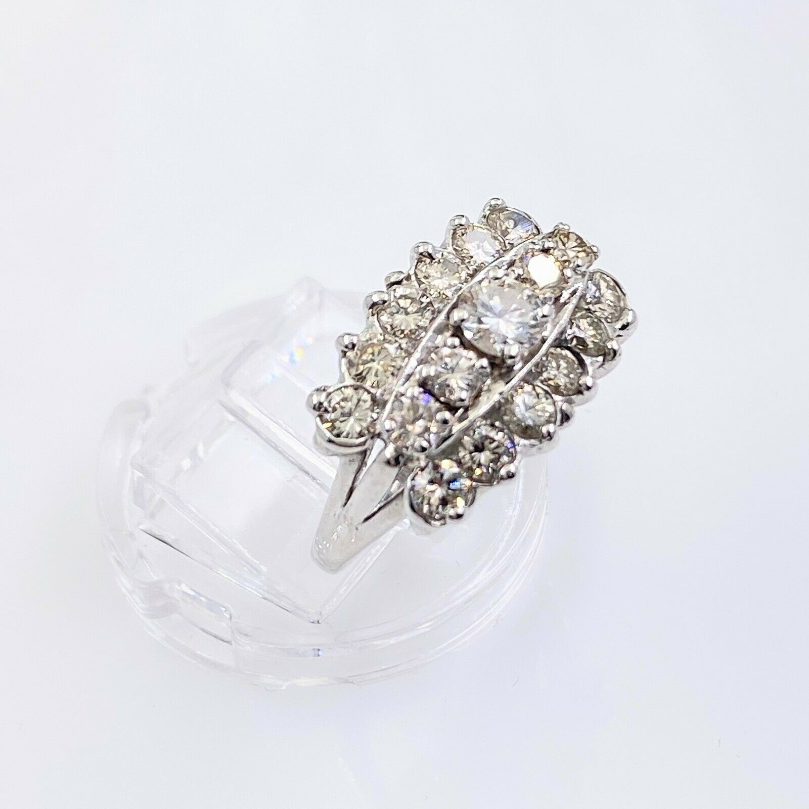 Eaquisite-A Round Diamond Three Row 1.85 tcw Engagement Ring in 14kt White Gold 
