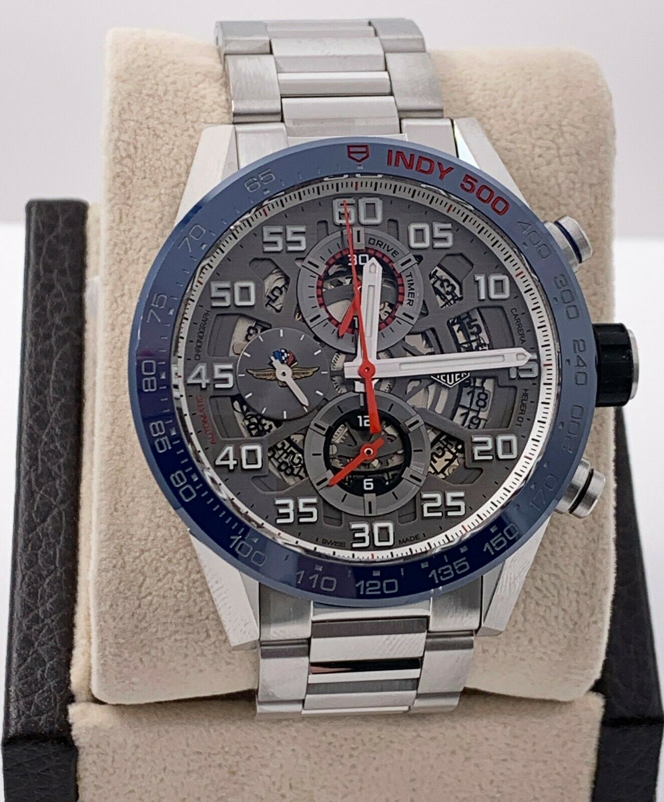 Tag Heuer CAR201G.BA0766 Carrera Skeleton Indy 500 Blue Bezel Stainless Card