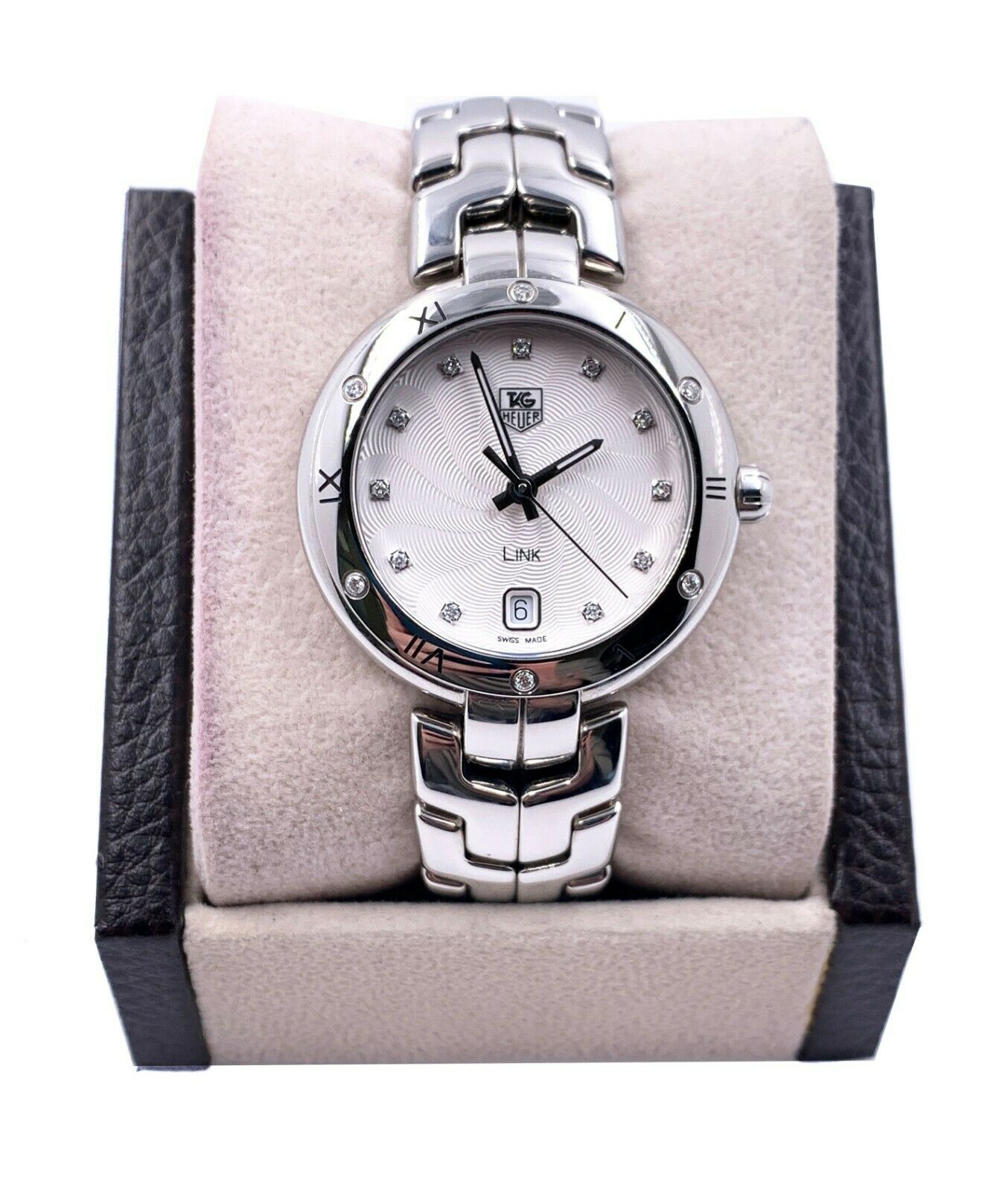 Tag Heuer Link Guilloche WAT1312.BA0956 Diamond Dial Bezel Stainless Box Papers 