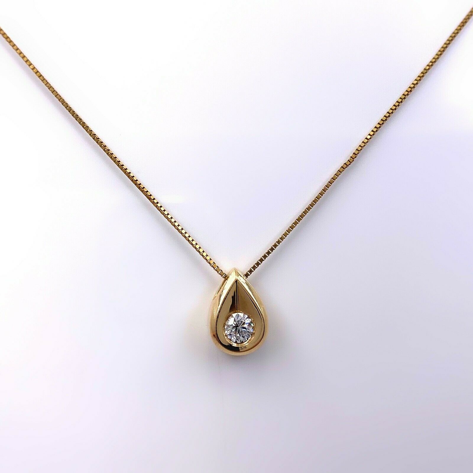 Diamond Tear Drop Pendant with Chain 14K Yellow Gold