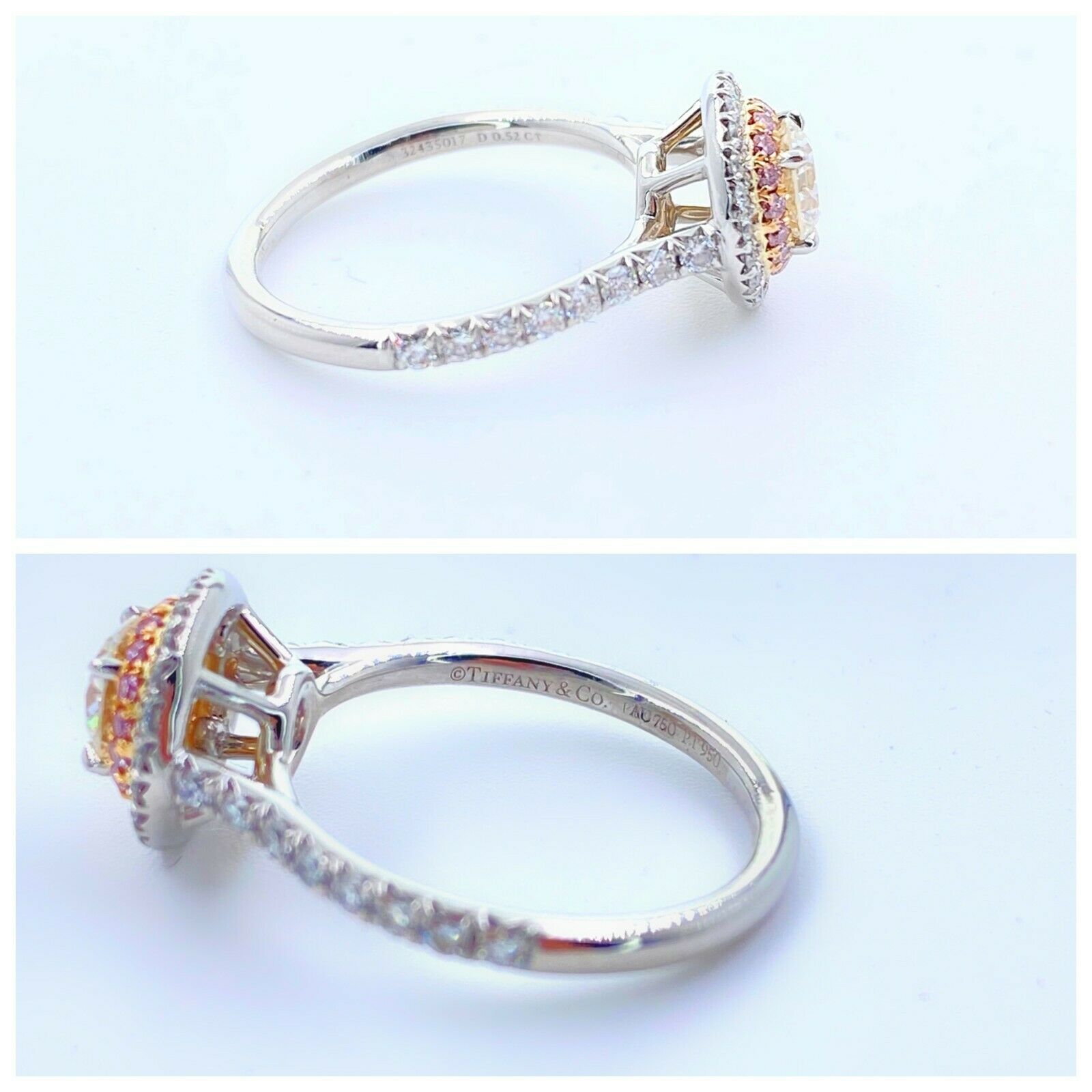 Tiffany  Co Soleste Round Diamond 0.90 tcw Pink Diamonds Double Halo Platinum