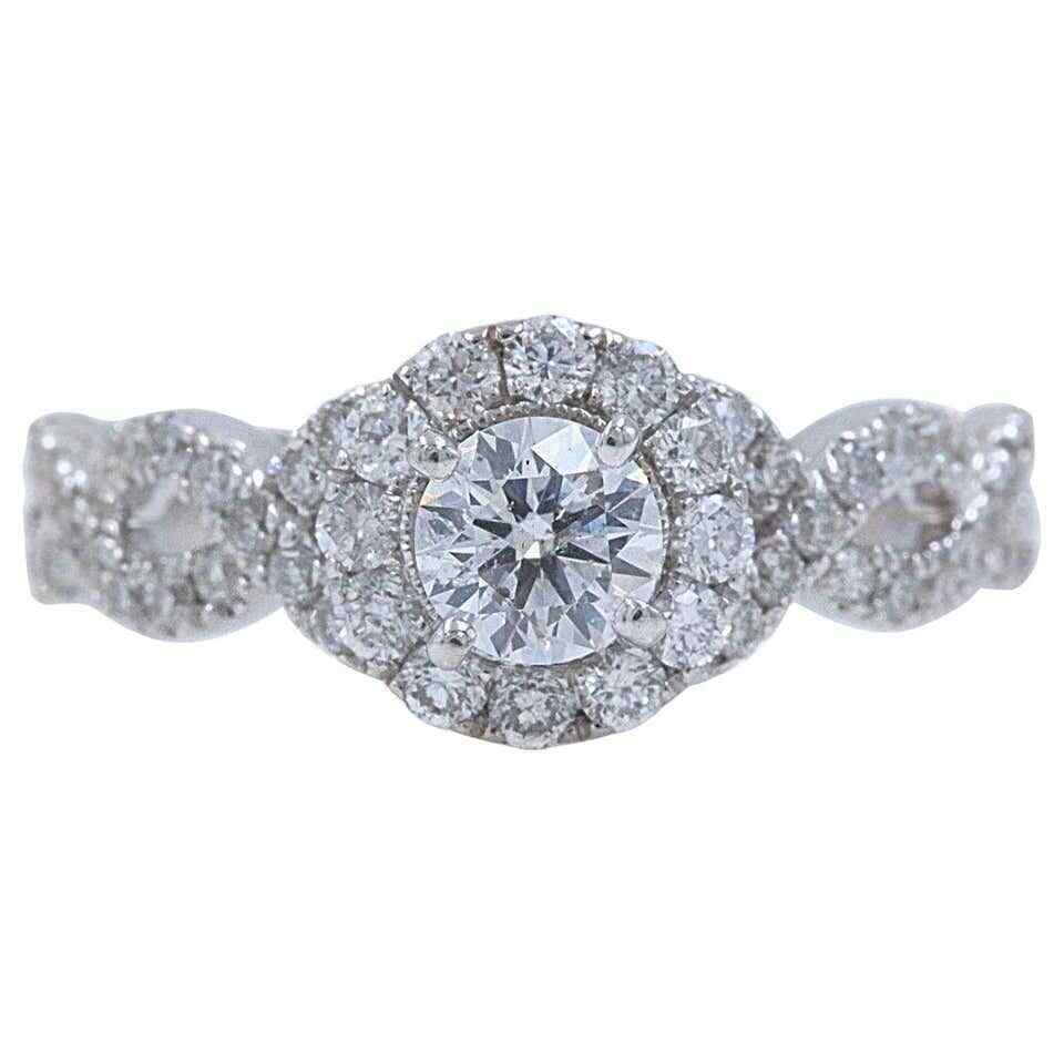 Neil Lane Round Diamond Halo 1.00 tcw Twist Band Engagement Ring 14kt White Gold