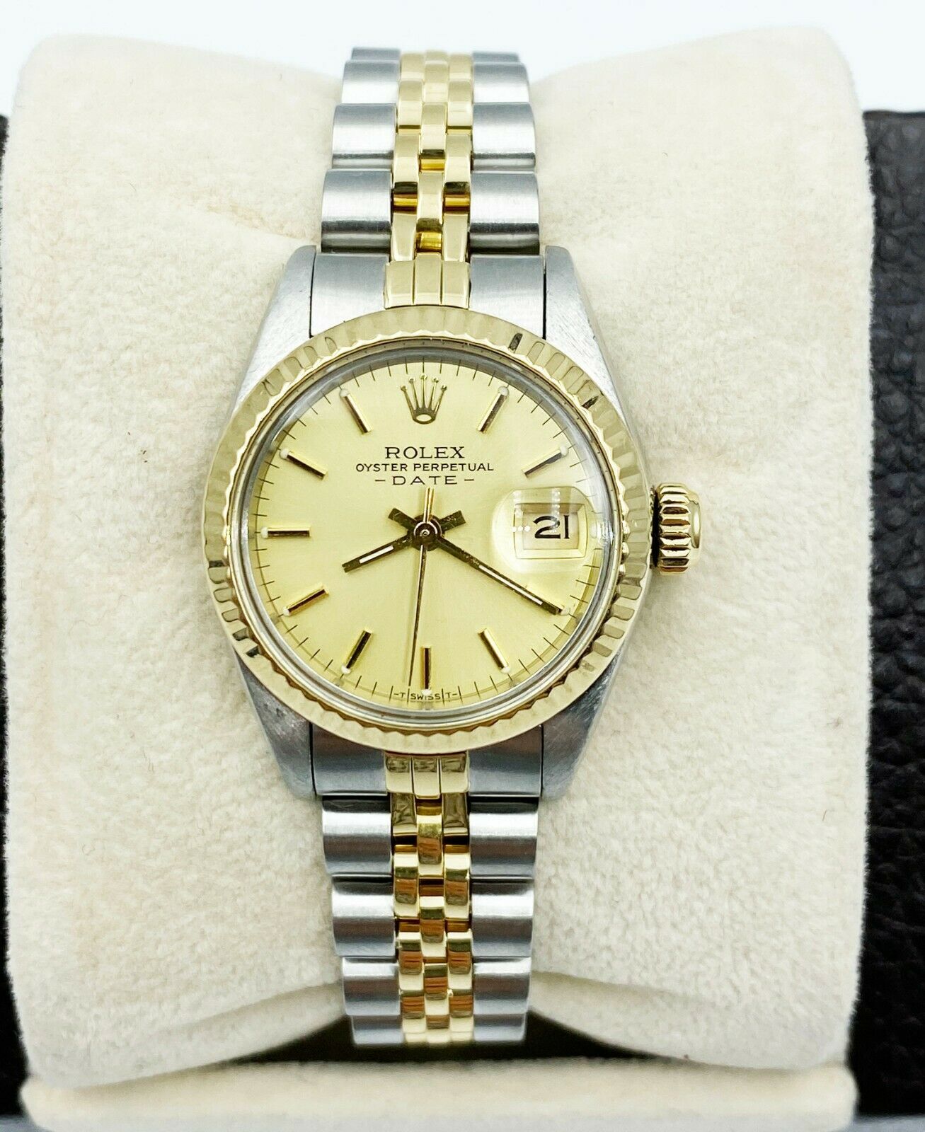 Rolex Ladies Date 69173 Champagne Dial 18K Yellow Gold Stainless Steel 