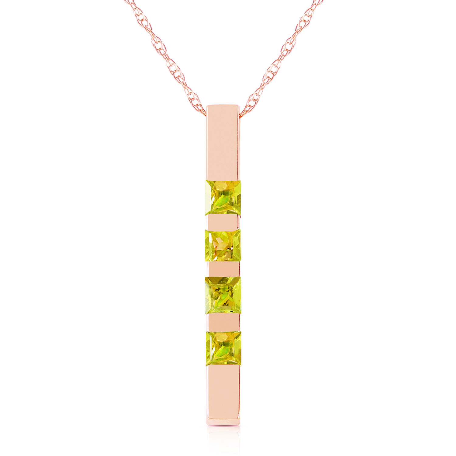 14K Solid Rose Gold Necklace Bar with Natural Peridots