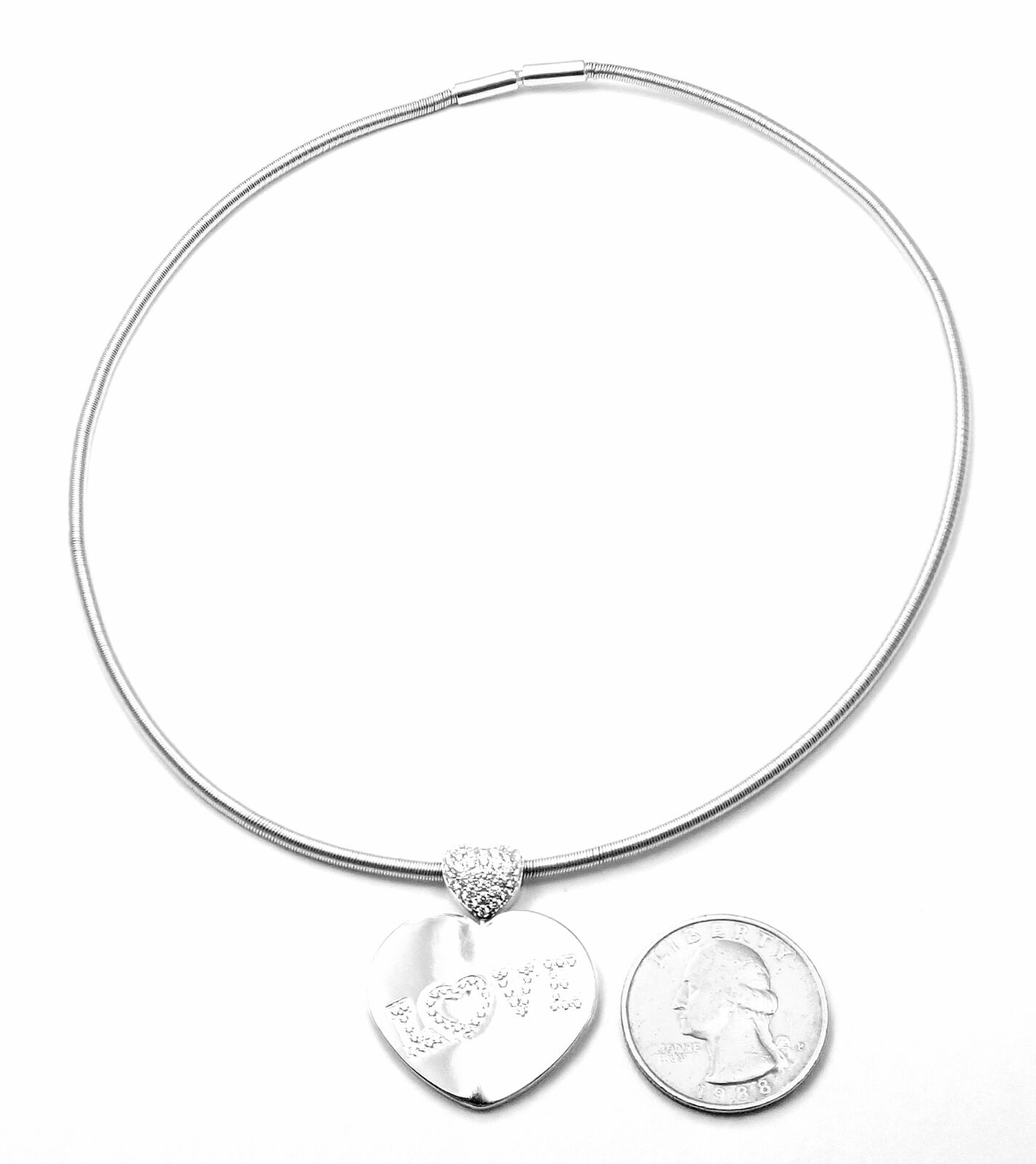 Rare! Estate 18k White Gold Diamond Love Heart Pendant Necklace